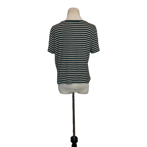 American Eagle green yellow short sleeves stripes front knot tee size large - Picture 2 of 7